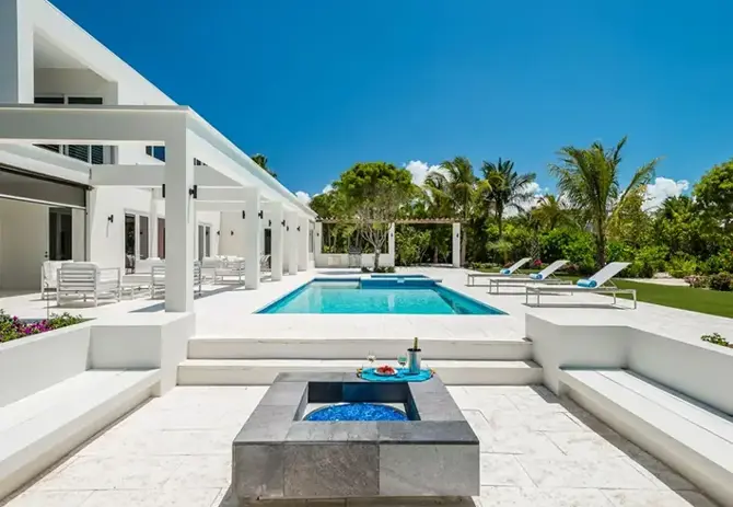 Turquoise Villa Water Feature and outdoor fire pit